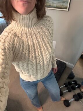 Cozy Cable Knit Turtleneck Sweater in Cream